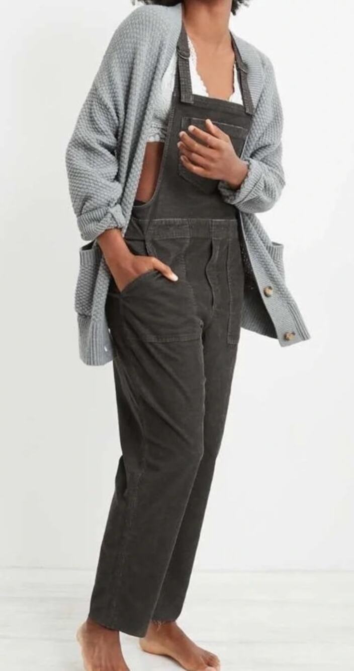 Aerie Work and Play Corduroy Bib Overalls Charcoal Gray XS